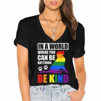 Lgbt Gay Pride In A World Where You Can Be Anything Be Kind V3 Women's Jersey Short Sleeve Deep V-Neck Tshirt - Seseable