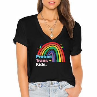 Lgbt Support Protect Trans Kid Pride Lgbt Rainbow Women's Jersey Short Sleeve Deep V-Neck Tshirt | Mazezy