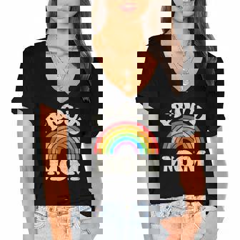 Lgbtq Proud Mom Gay Pride Lgbt Ally Rainbow Mothers Day Women's Jersey Short Sleeve Deep V-Neck Tshirt | Mazezy