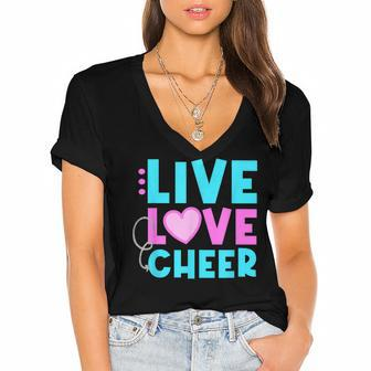 Live Love Cheer Funny Cheerleading Lover Quote Cheerleader V2 Women's Jersey Short Sleeve Deep V-Neck Tshirt - Seseable