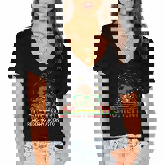 Locd Hair Girl 4Th July Remembering My Ancestors Juneteenth Women's Jersey Short Sleeve Deep V-Neck Tshirt | Mazezy
