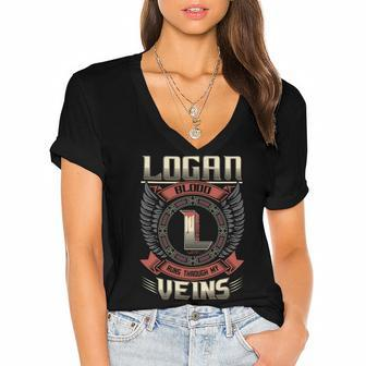 Logan Blood Run Through My Veins Name Women's Jersey Short Sleeve Deep V-Neck Tshirt - Seseable