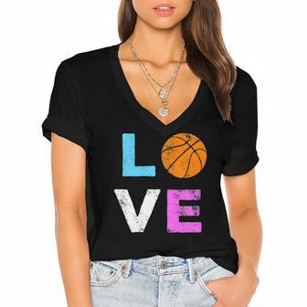 Love Basketball American Team Fan Gift Women's Jersey Short Sleeve Deep V-Neck Tshirt | Mazezy