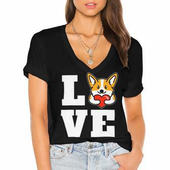 Love Corgis Welsh Corgi Puppy Dog Lover Novelty V2 Women's Jersey Short Sleeve Deep V-Neck Tshirt - Monsterry DE