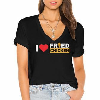 Love Fried Chicken Funny Food V3 Women's Jersey Short Sleeve Deep V-Neck Tshirt - Seseable