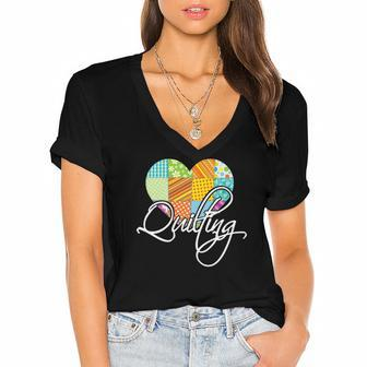 Love Quilting Heart Quilting Women's Jersey Short Sleeve Deep V-Neck Tshirt | Mazezy