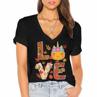 Love Unicorn Turkey Thanksgiving Happy 15 Shirt Women's Jersey Short Sleeve Deep V-Neck Tshirt | Favorety DE