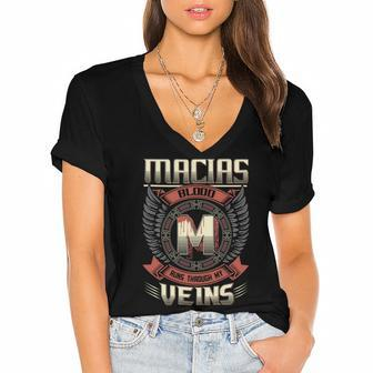Macias Blood Run Through My Veins Name V6 Women's Jersey Short Sleeve Deep V-Neck Tshirt - Seseable