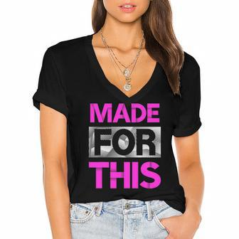 Made For This Pink Color Graphic Women's Jersey Short Sleeve Deep V-Neck Tshirt | Mazezy