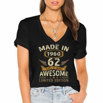 Made In 1960 62 Years Of Being Awesome Design For Birthday Women's Jersey Short Sleeve Deep V-Neck Tshirt | Mazezy