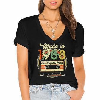 Made In 1988 34Th Birthday Gifts Cassette Tape Vintage Women's Jersey Short Sleeve Deep V-Neck Tshirt | Mazezy