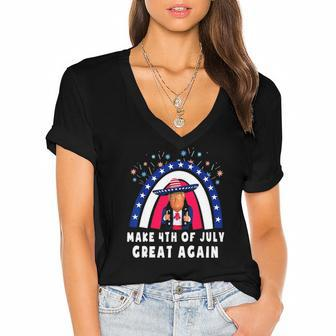 Make 4Th Of July Great Again Trump Rainbow Usa Flag Women's Jersey Short Sleeve Deep V-Neck Tshirt | Mazezy