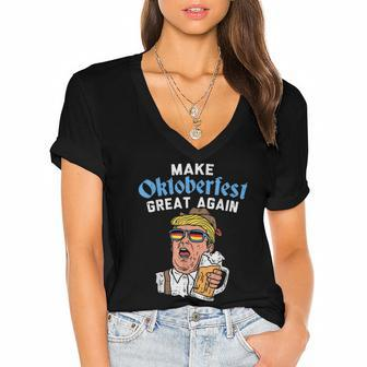 Make Oktoberfest Great Again Funny Trump Drink Beer Mug Women's Jersey Short Sleeve Deep V-Neck Tshirt - Monsterry UK