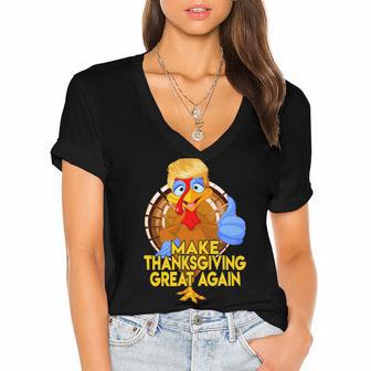 Make Thanksgiving Great Again Funny 2 Shirt Women's Jersey Short Sleeve Deep V-Neck Tshirt | Favorety CA