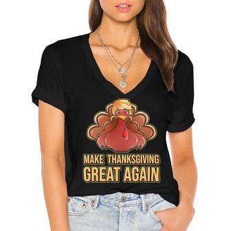 Make Thanksgiving Great Again Trump 907 Shirt Women's Jersey Short Sleeve Deep V-Neck Tshirt | Favorety