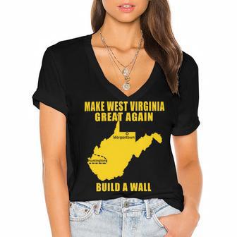 Make West Virginia Great Again Build A Wall Women's Jersey Short Sleeve Deep V-Neck Tshirt | Favorety CA