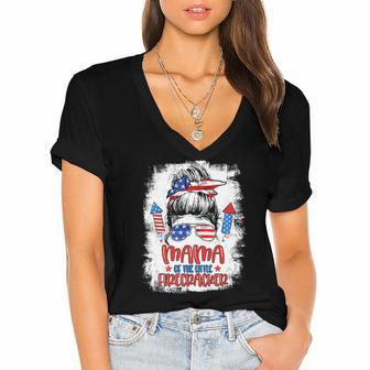 Mama Of The Little Firecracker 4Th Of July For Mom Women's Jersey Short Sleeve Deep V-Neck Tshirt | Mazezy