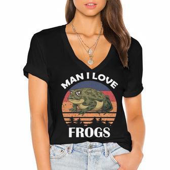 Man I Love Frogs Funny Retro Frog V2 Women's Jersey Short Sleeve Deep V-Neck Tshirt | Favorety DE