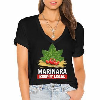 Marinara Keep It Legal Basil Tomatoes Spaghetti Italy Humor Women's Jersey Short Sleeve Deep V-Neck Tshirt | Mazezy