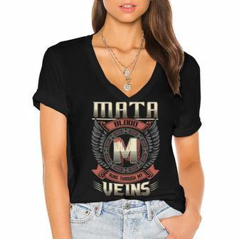 Mata Blood Run Through My Veins Name V2 Women's Jersey Short Sleeve Deep V-Neck Tshirt - Seseable