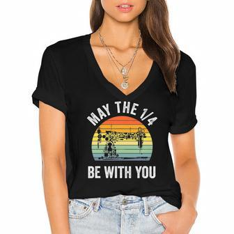 May The 14 Be With You Sewing Machine Quilting Vintage Women's Jersey Short Sleeve Deep V-Neck Tshirt | Mazezy