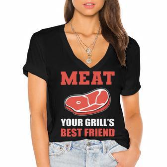 Meat Your Grill’S Best Friend Butcher Chef Cook Bbq Women's Jersey Short Sleeve Deep V-Neck Tshirt | Favorety DE