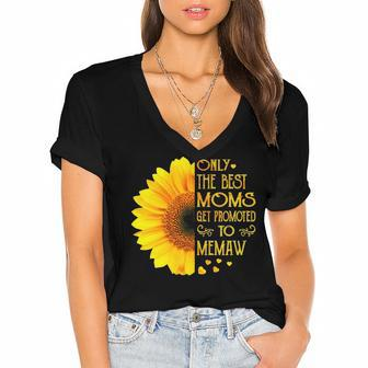 Memaw Grandma Gift Only The Best Moms Get Promoted To Memaw Women's Jersey Short Sleeve Deep V-Neck Tshirt - Seseable