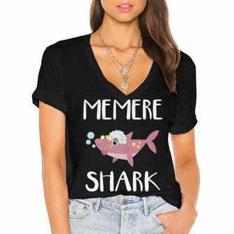Memere Grandma Gift Memere Shark Women's Jersey Short Sleeve Deep V-Neck Tshirt - Seseable