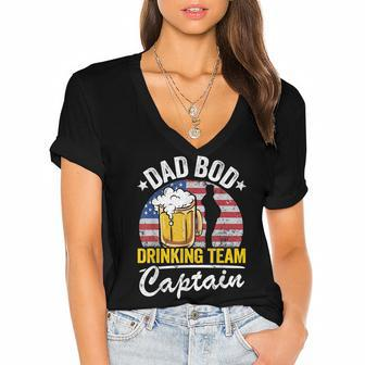 Mens Dad Bod Drinking Team Captain American Flag 4Th Of July Beer Women's Jersey Short Sleeve Deep V-Neck Tshirt - Seseable