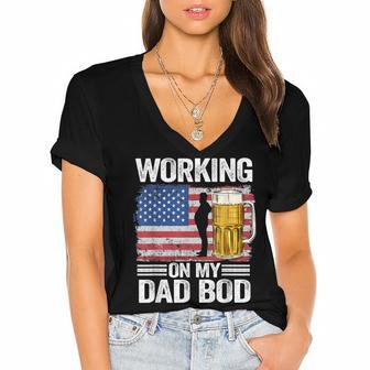 Mens Working On My Dad Bod 4Th Of July Beer American Flag Dada Women's Jersey Short Sleeve Deep V-Neck Tshirt - Seseable