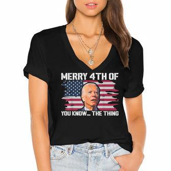 Merry 4Th Of You KnowThe Thing Happy 4Th Of July Memorial Women's Jersey Short Sleeve Deep V-Neck Tshirt - Seseable