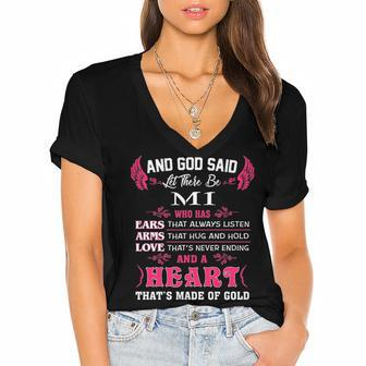 Mi Name Gift And God Said Let There Be Mi Women's Jersey Short Sleeve Deep V-Neck Tshirt - Seseable