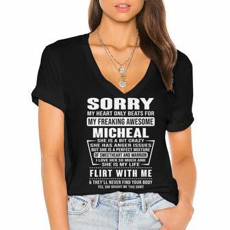 Micheal Name Gift Sorry My Heart Only Beats For Micheal Women's Jersey Short Sleeve Deep V-Neck Tshirt - Seseable