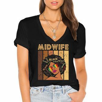 Midwife Afro African American Women Black History Month Women's Jersey Short Sleeve Deep V-Neck Tshirt | Mazezy