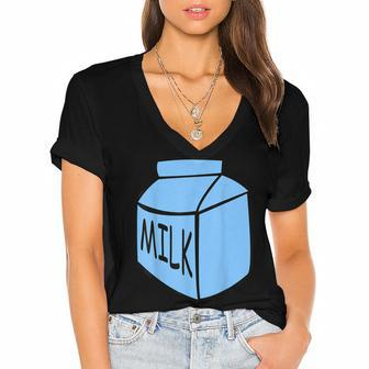 Milk Carton Milky Match Pair With Cookie Costume V2 Women's Jersey Short Sleeve Deep V-Neck Tshirt - Seseable