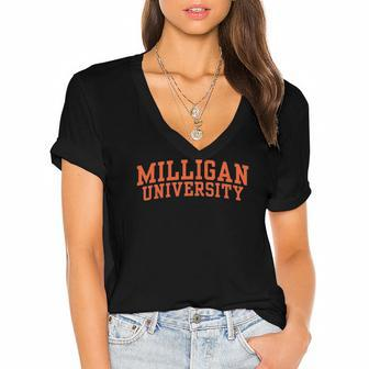 Milligan University Oc1552 Students Teachers Women's Jersey Short Sleeve Deep V-Neck Tshirt | Mazezy