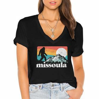 Missoula Montana Retro Bigfoot Mountains Women's Jersey Short Sleeve Deep V-Neck Tshirt - Monsterry
