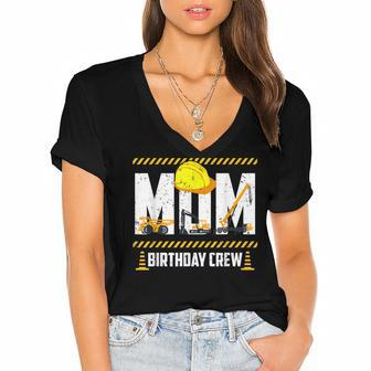 Mom Birthday Crew Construction Birthday Party Supplies Women's Jersey Short Sleeve Deep V-Neck Tshirt - Seseable