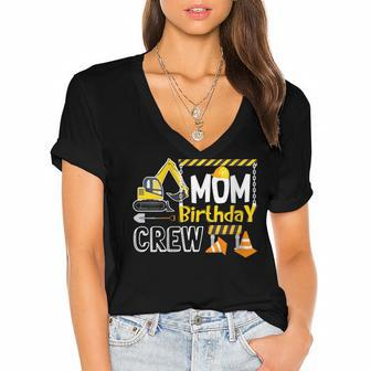 Mom Birthday Crew Construction Gift Birthday Women's Jersey Short Sleeve Deep V-Neck Tshirt - Seseable