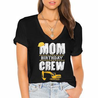 Mom Birthday Crew Construction Worker Hosting Party Women's Jersey Short Sleeve Deep V-Neck Tshirt - Seseable