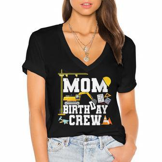 Mom Birthday Crew Mother Construction Birthday Party Women's Jersey Short Sleeve Deep V-Neck Tshirt - Seseable