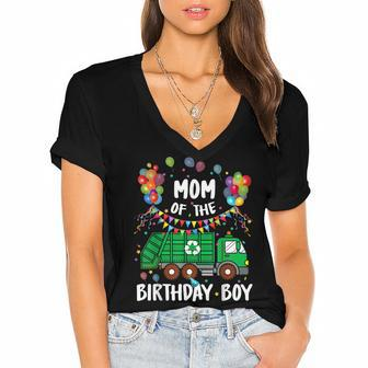 Mom Of The Birthday Boy Garbage Truck Women's Jersey Short Sleeve Deep V-Neck Tshirt - Seseable