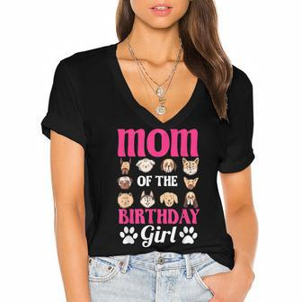 Mom Of The Birthday Girl Dog Paw Bday Party Celebration Women's Jersey Short Sleeve Deep V-Neck Tshirt - Seseable
