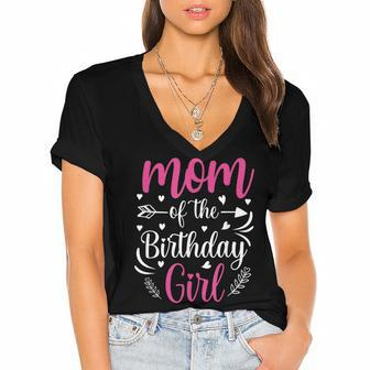 Mom Of The Birthday Girl Mama And Daughter Bday Party Women's Jersey Short Sleeve Deep V-Neck Tshirt - Seseable