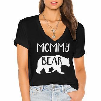 Mommy Gift Mommy Bear Women's Jersey Short Sleeve Deep V-Neck Tshirt - Seseable