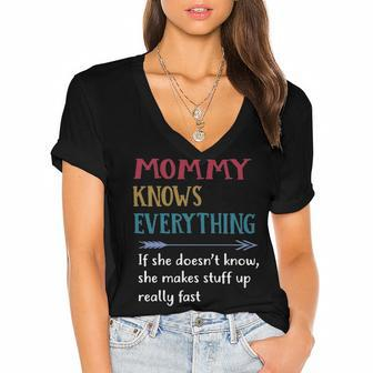 Mommy Gift Mommy Knows Everything Women's Jersey Short Sleeve Deep V-Neck Tshirt - Seseable