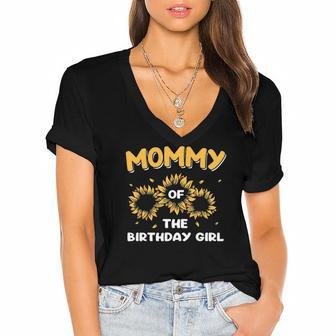 Mommy Of The Birthday Girl Sunflower Gifts Women's Jersey Short Sleeve Deep V-Neck Tshirt | Mazezy