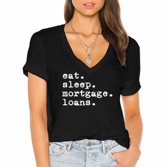 Mortgage Loan Processor Loan Officer Life Routine Broker Women's Jersey Short Sleeve Deep V-Neck Tshirt | Mazezy