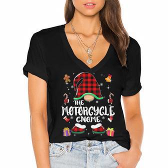 Motorcycle Gnome Buffalo Plaid Red 460 Shirt Women's Jersey Short Sleeve Deep V-Neck Tshirt | Favorety AU