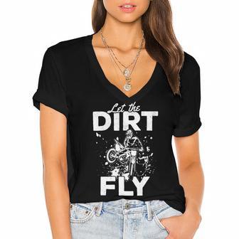 Motorcycle Let The Dirt Fly Dirtbike 494 Shirt Women's Jersey Short Sleeve Deep V-Neck Tshirt | Favorety